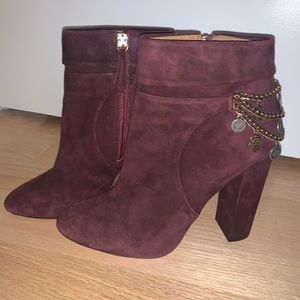 Aquazzura Burgundy Suede Ankle Boots